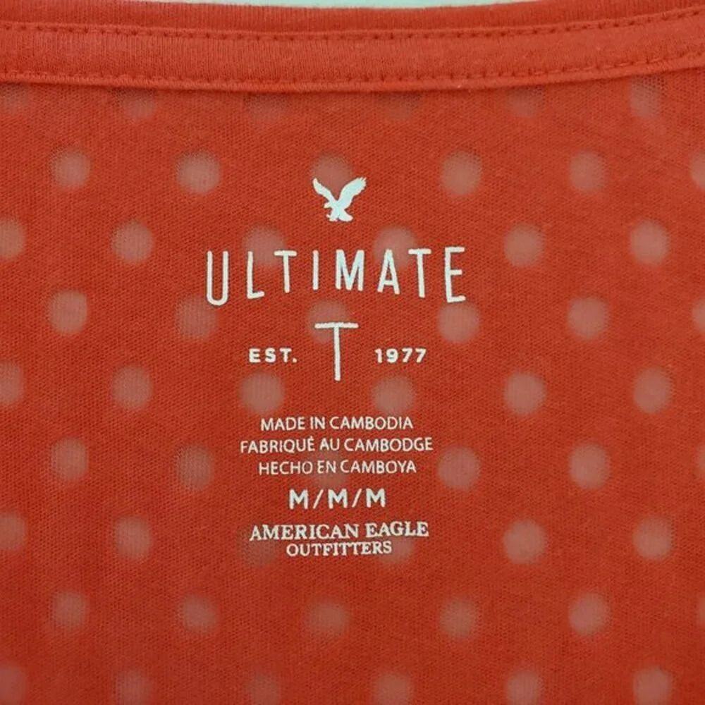 American Eagle Ultimate T-Shirt Pink Polka Dot Sheer Cotton V Neck Women Size M - Picture 8 of 9